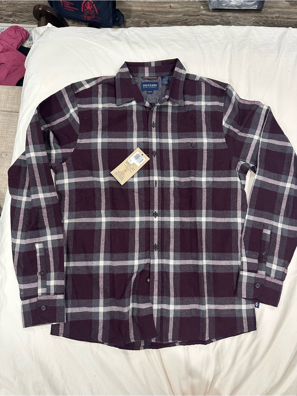 Dockers Burgundy and Gray Plaid Button-Down Shirt
